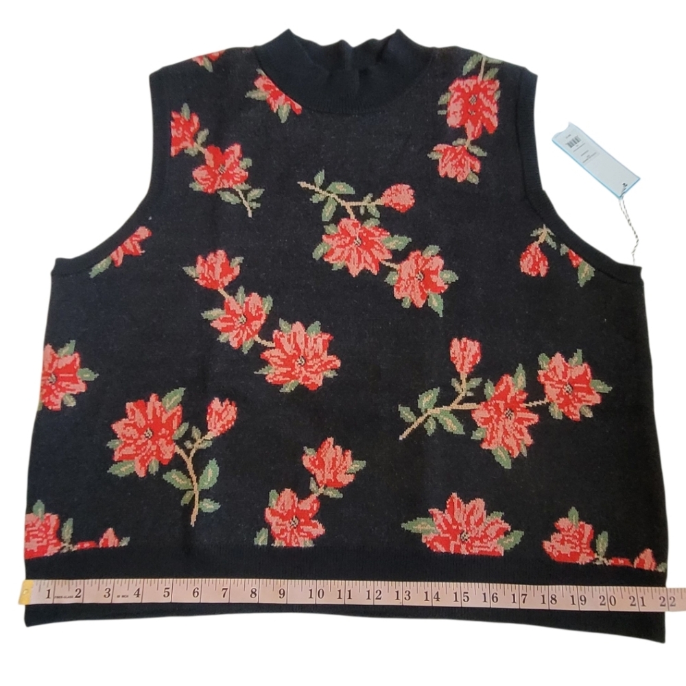 NEW Draper James RSVP Floral Jacquard Holiday Sweater Vest Black Red XXL - Picture 15 of 16